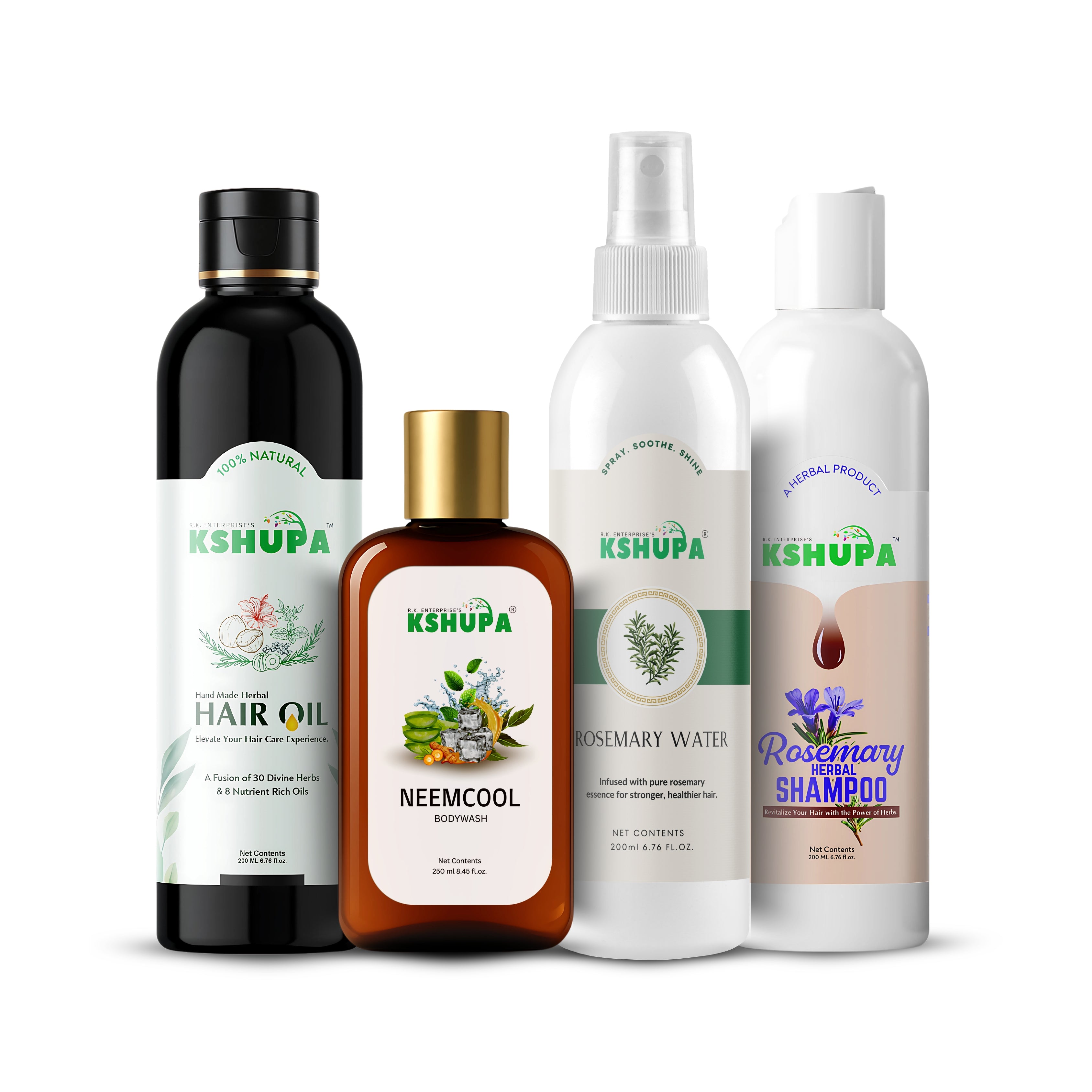 Herbal Quad Combo | Rosemary Water, Shampoo, Oil & Body Wash