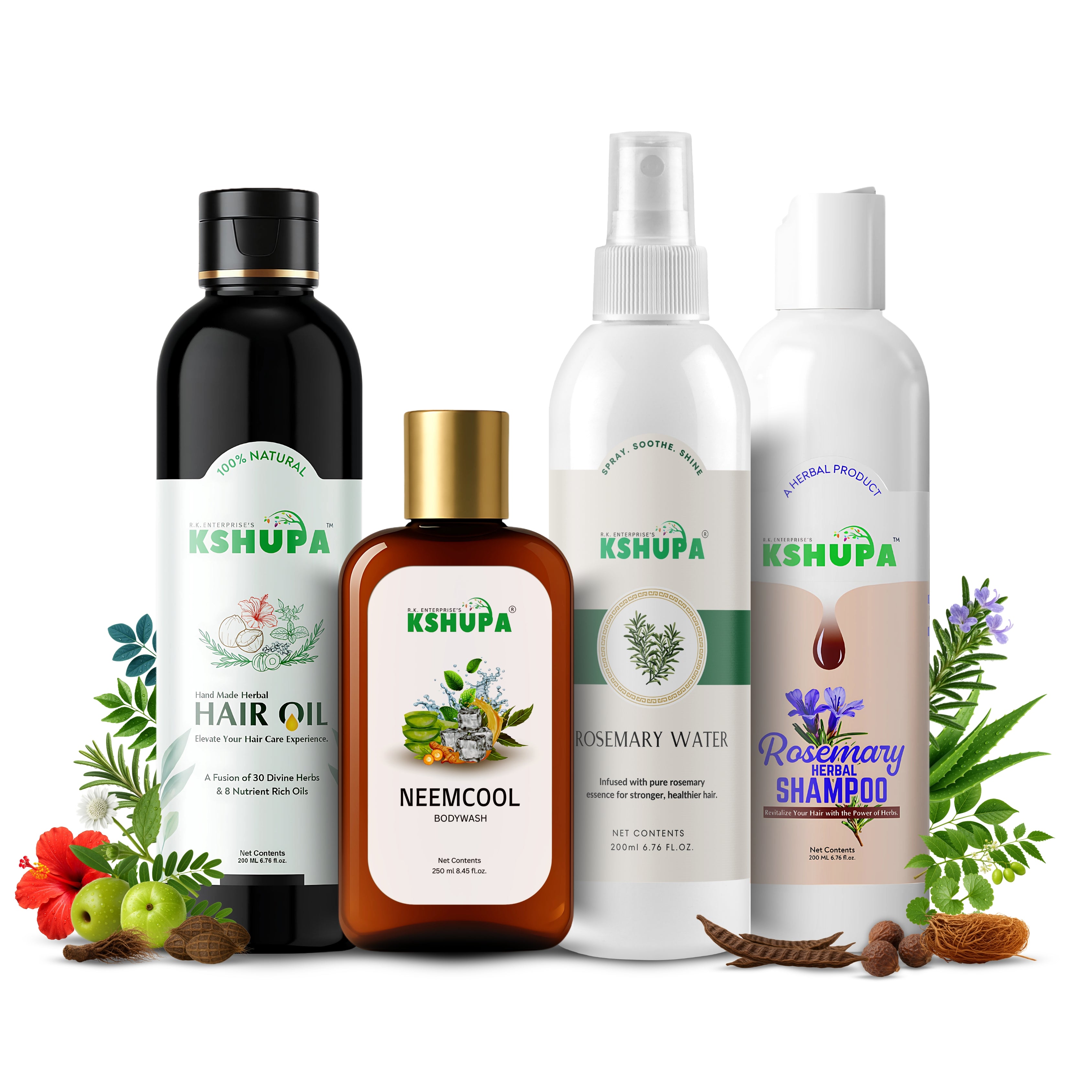 Herbal Quad Combo | Rosemary Water, Shampoo, Oil & Body Wash