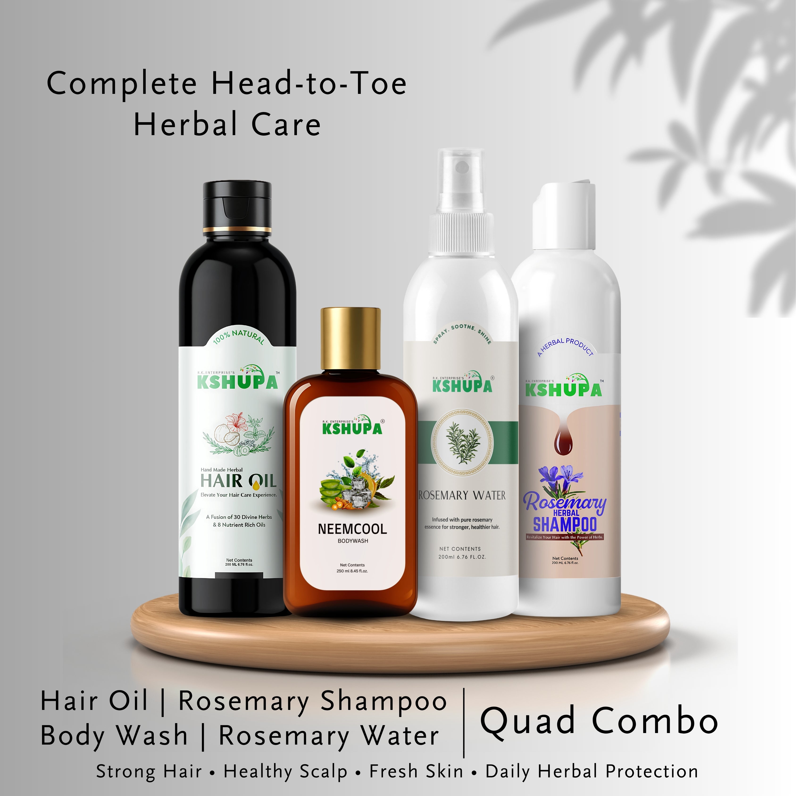 Herbal Quad Combo | Rosemary Water, Shampoo, Oil & Body Wash