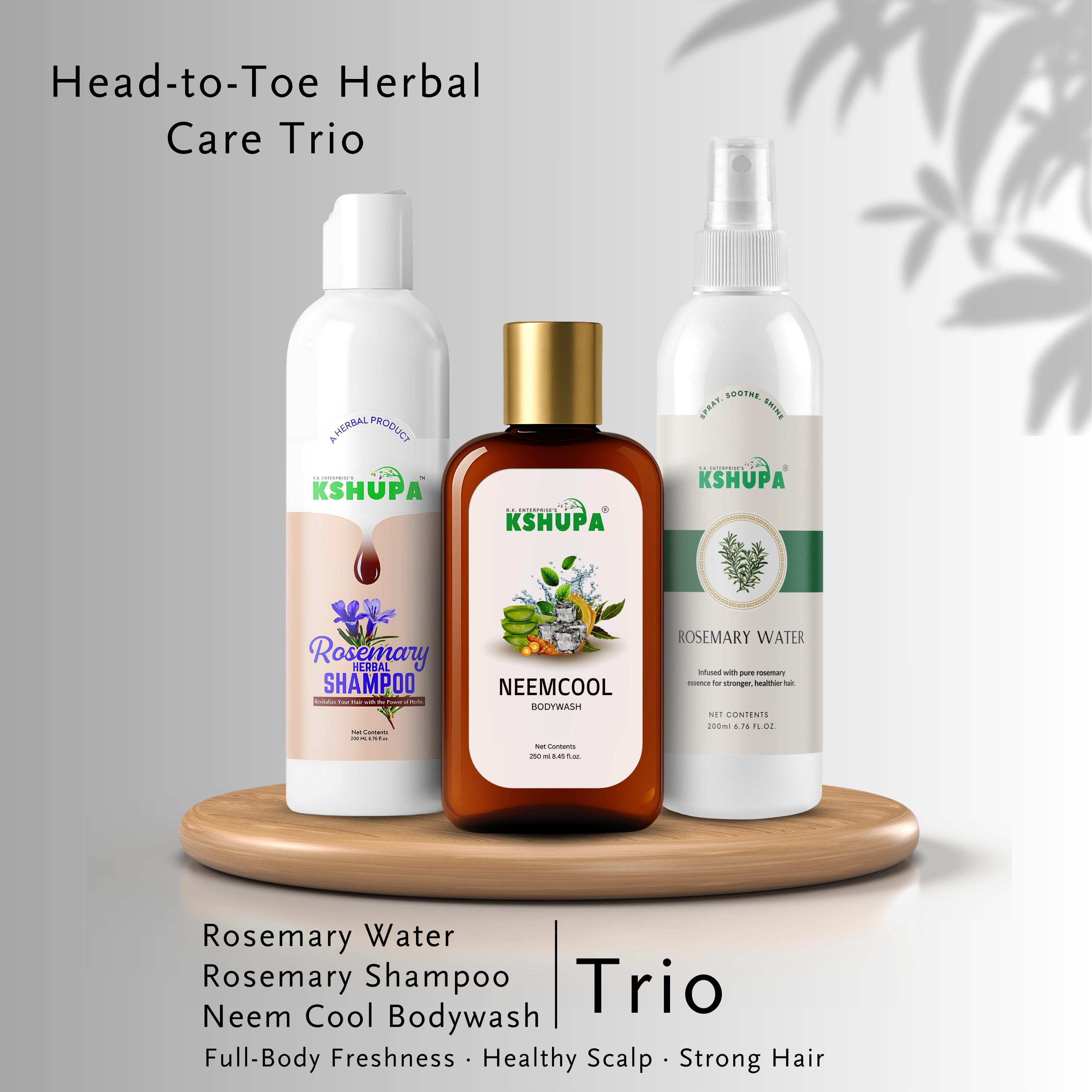Hair & Body Trio | Rosemary Water + Shampoo + Body Wash