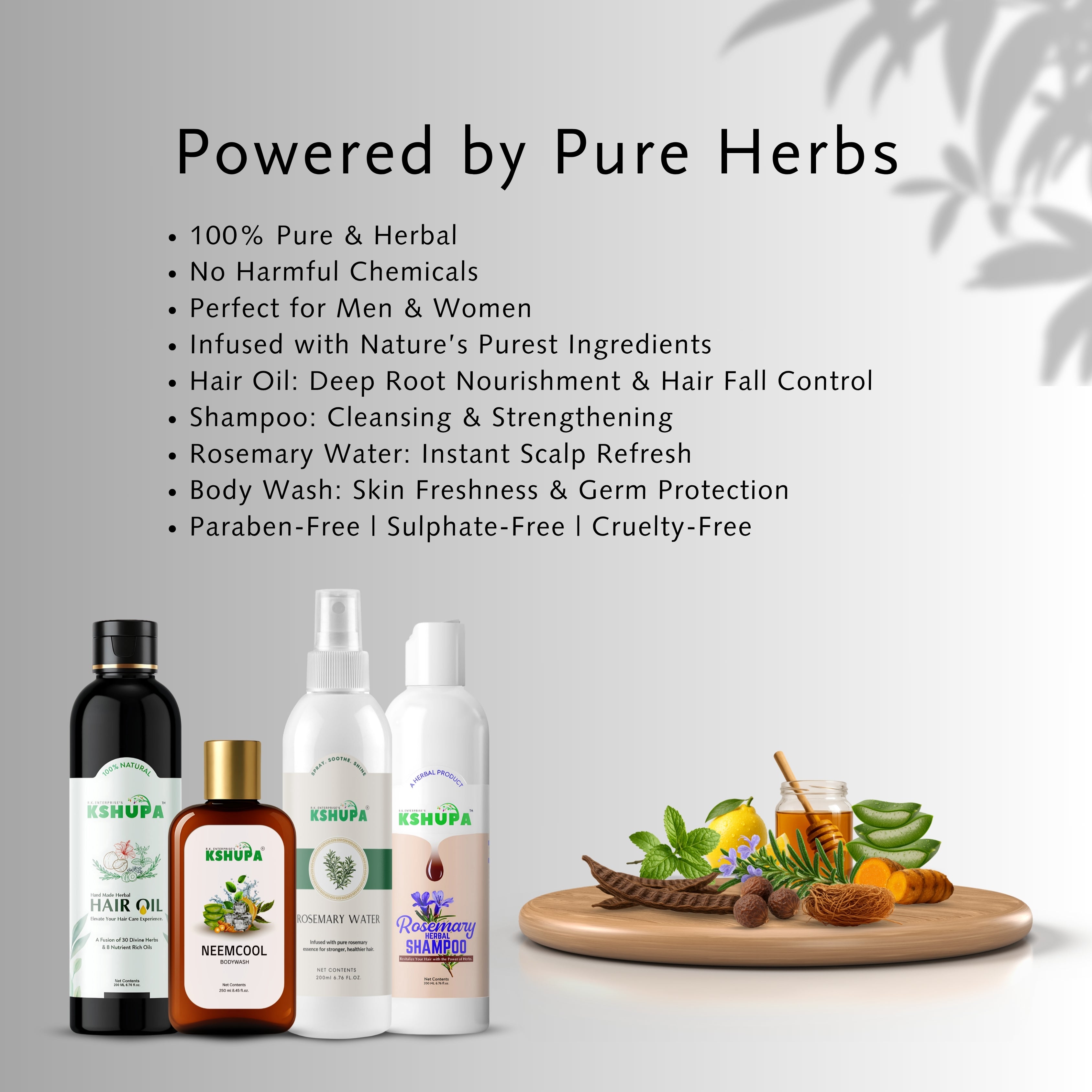 Herbal Quad Combo | Rosemary Water, Shampoo, Oil & Body Wash
