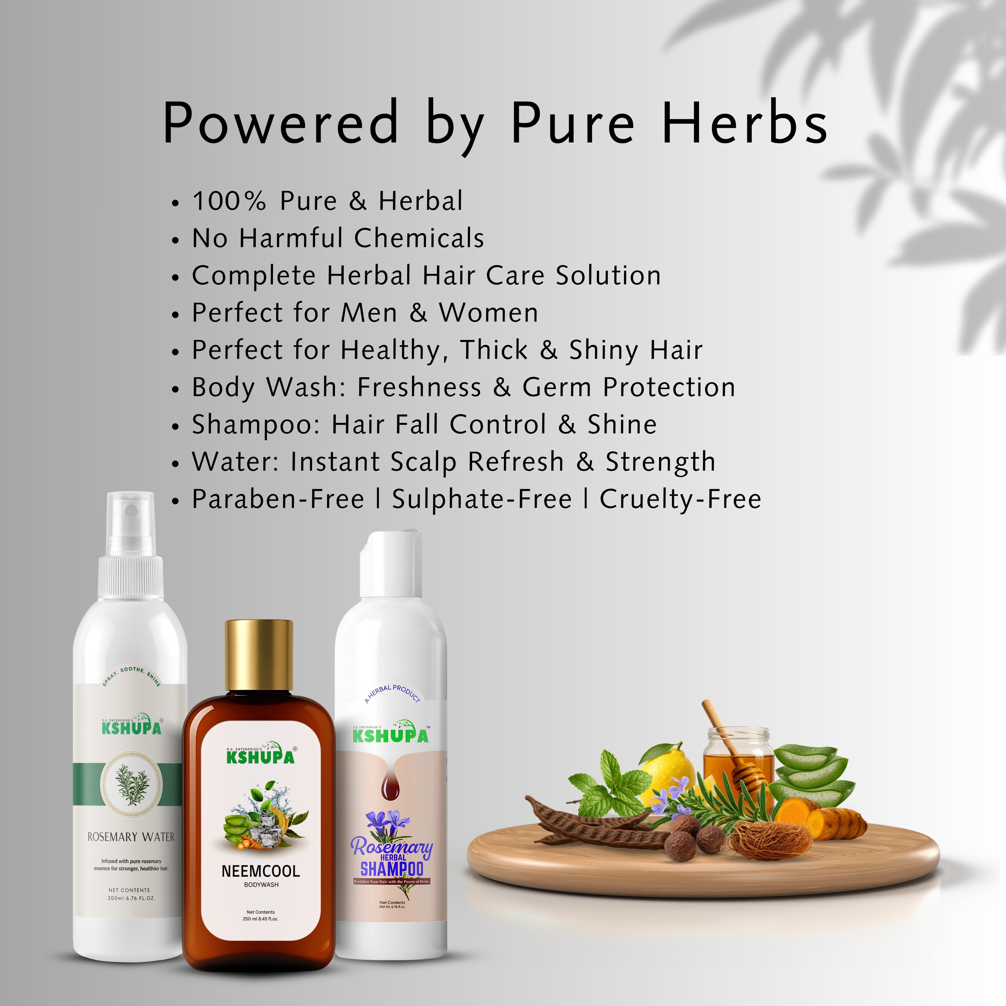 Hair & Body Trio | Rosemary Water + Shampoo + Body Wash