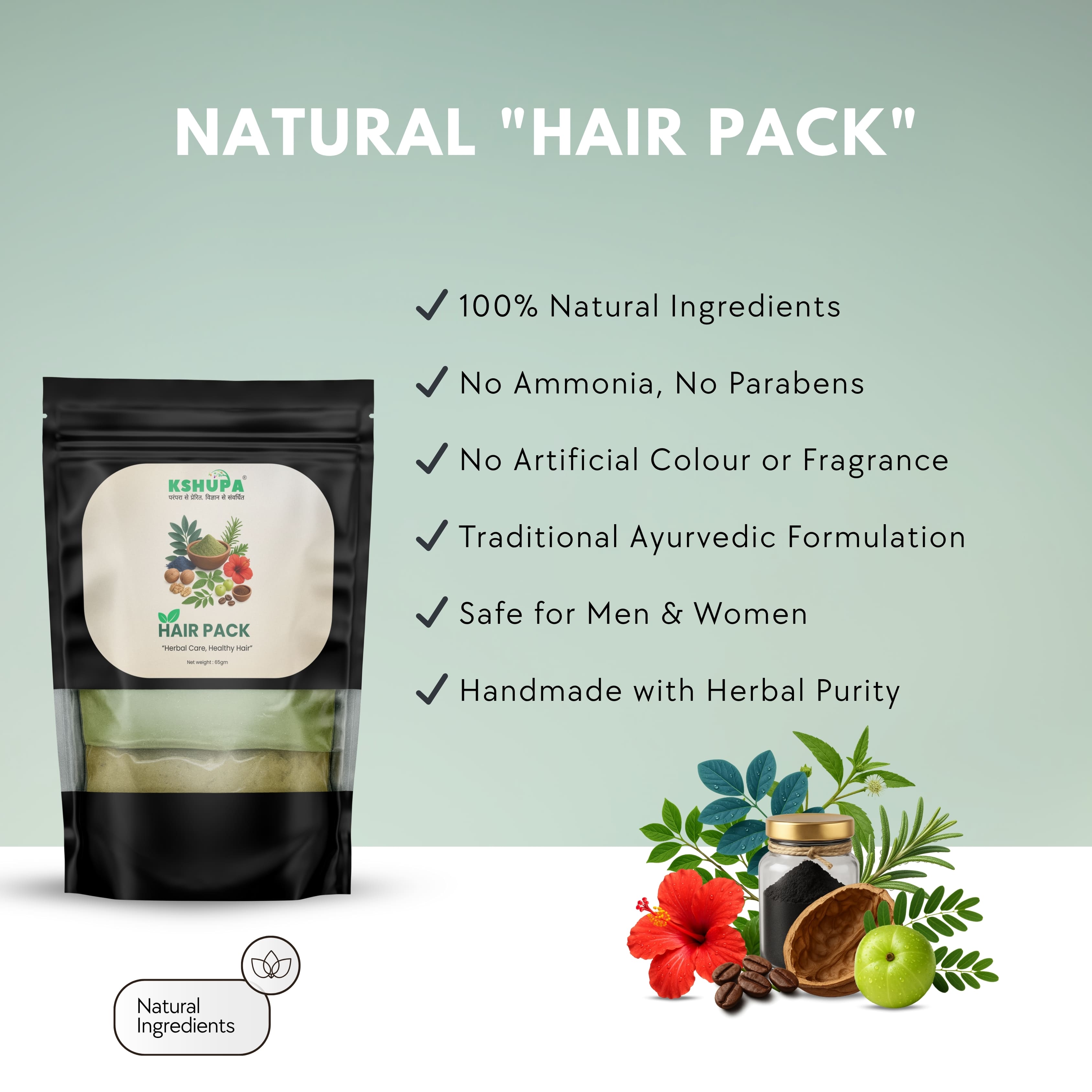 Ayurvedic Hair Pack | Indigo, Henna & Amla | Ammonia-Free, Shine & Greying Control