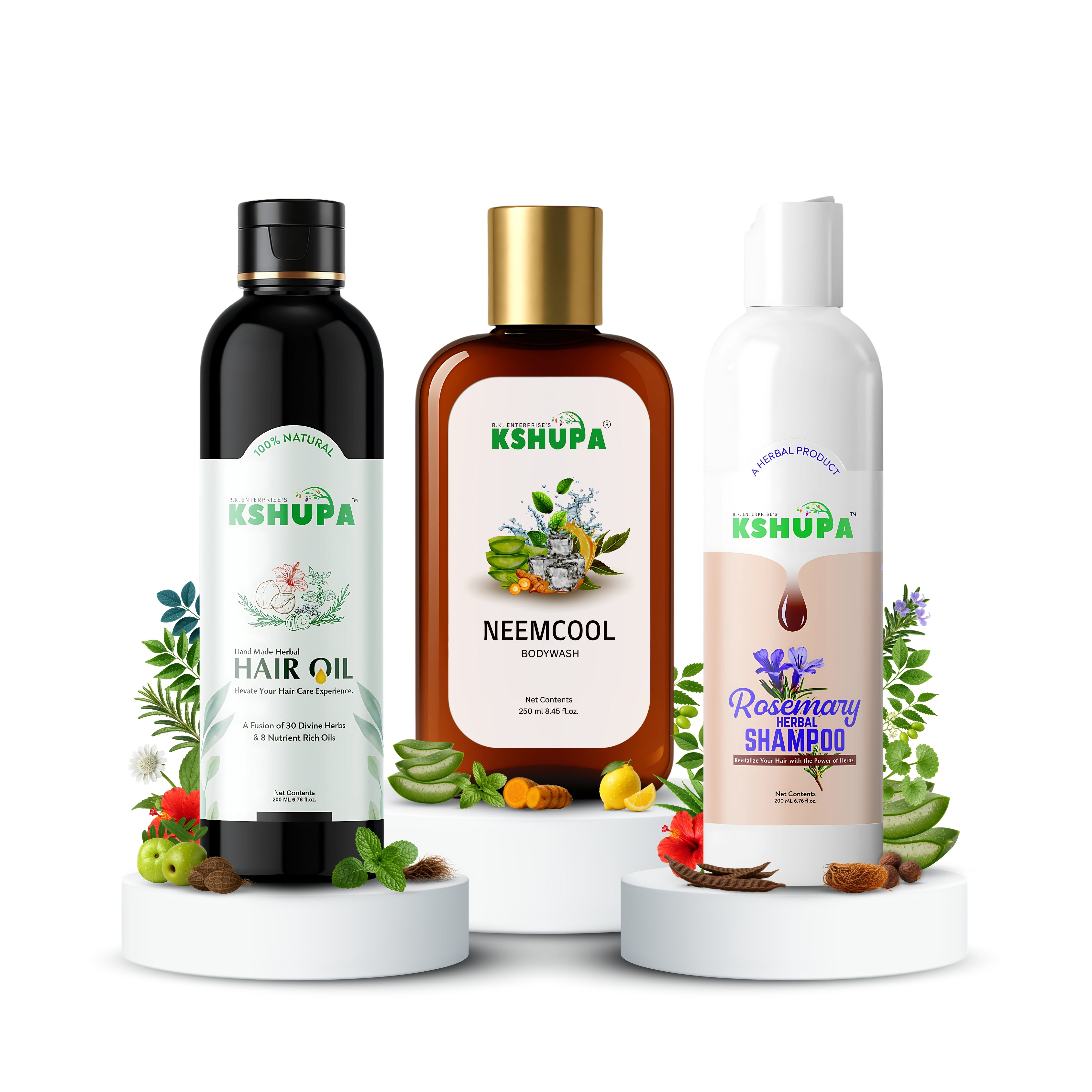 Herbal Trio Pack | Hair Oil + Shampoo + Neem Body Wash
