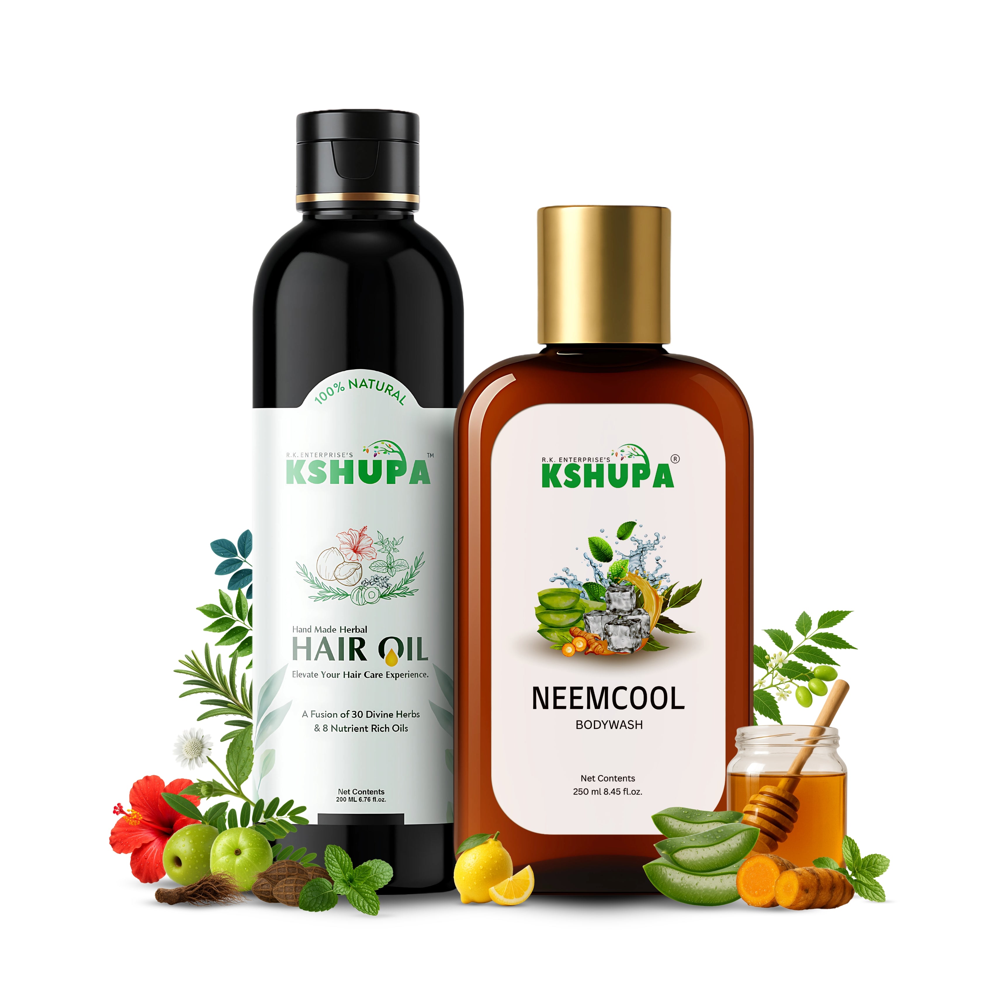 Hair & Skin Combo | Herbal Hair Oil + Neem Cool Body Wash