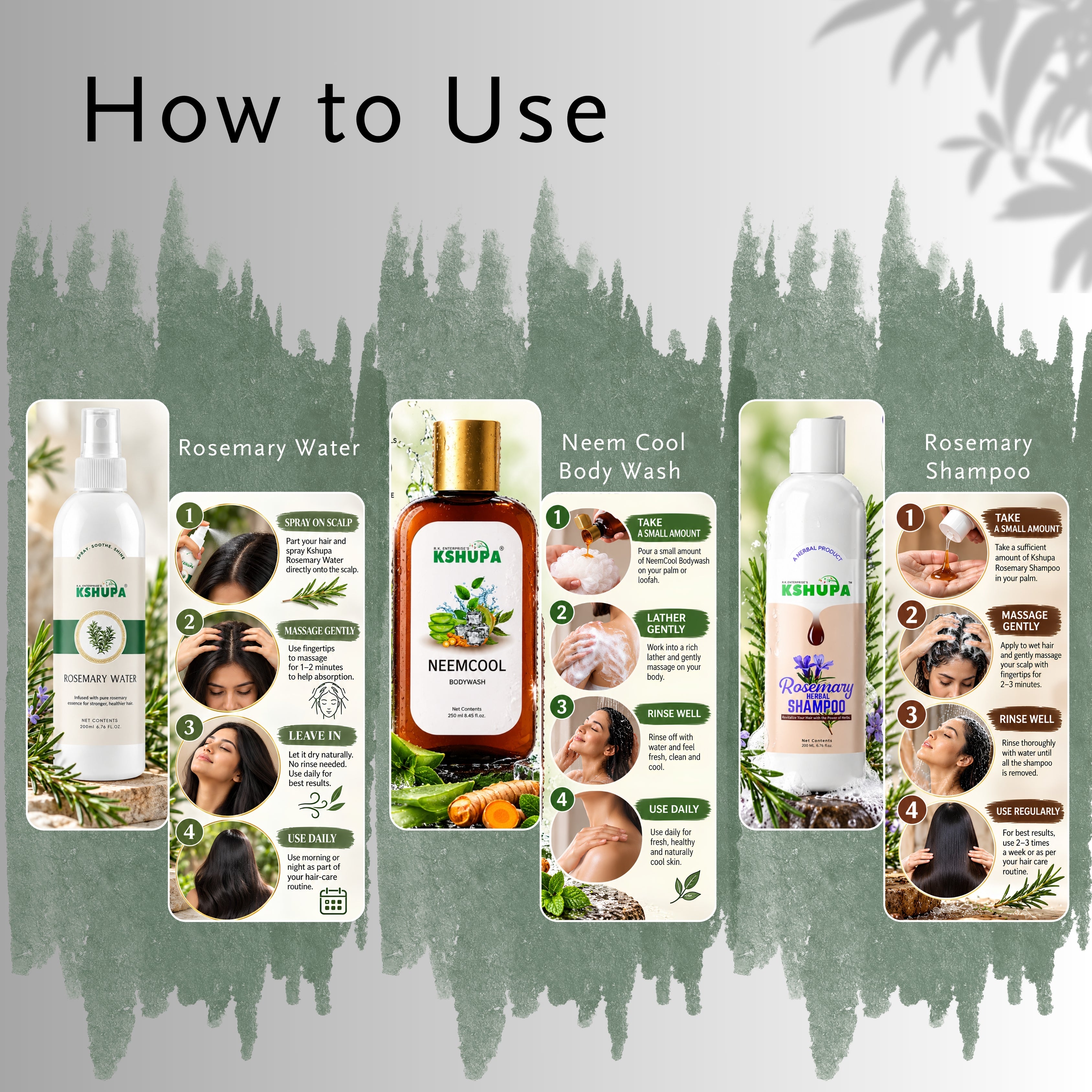 Hair & Body Trio | Rosemary Water + Shampoo + Body Wash