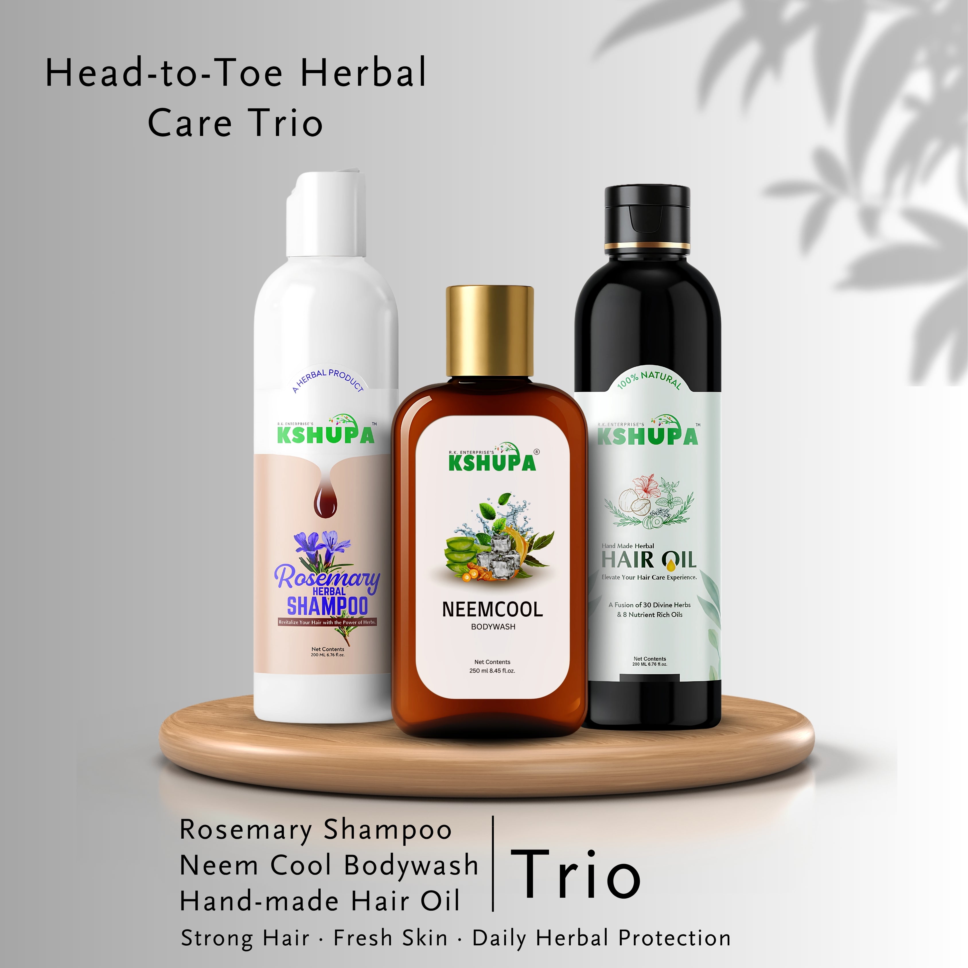 Herbal Trio Pack | Hair Oil + Shampoo + Neem Body Wash