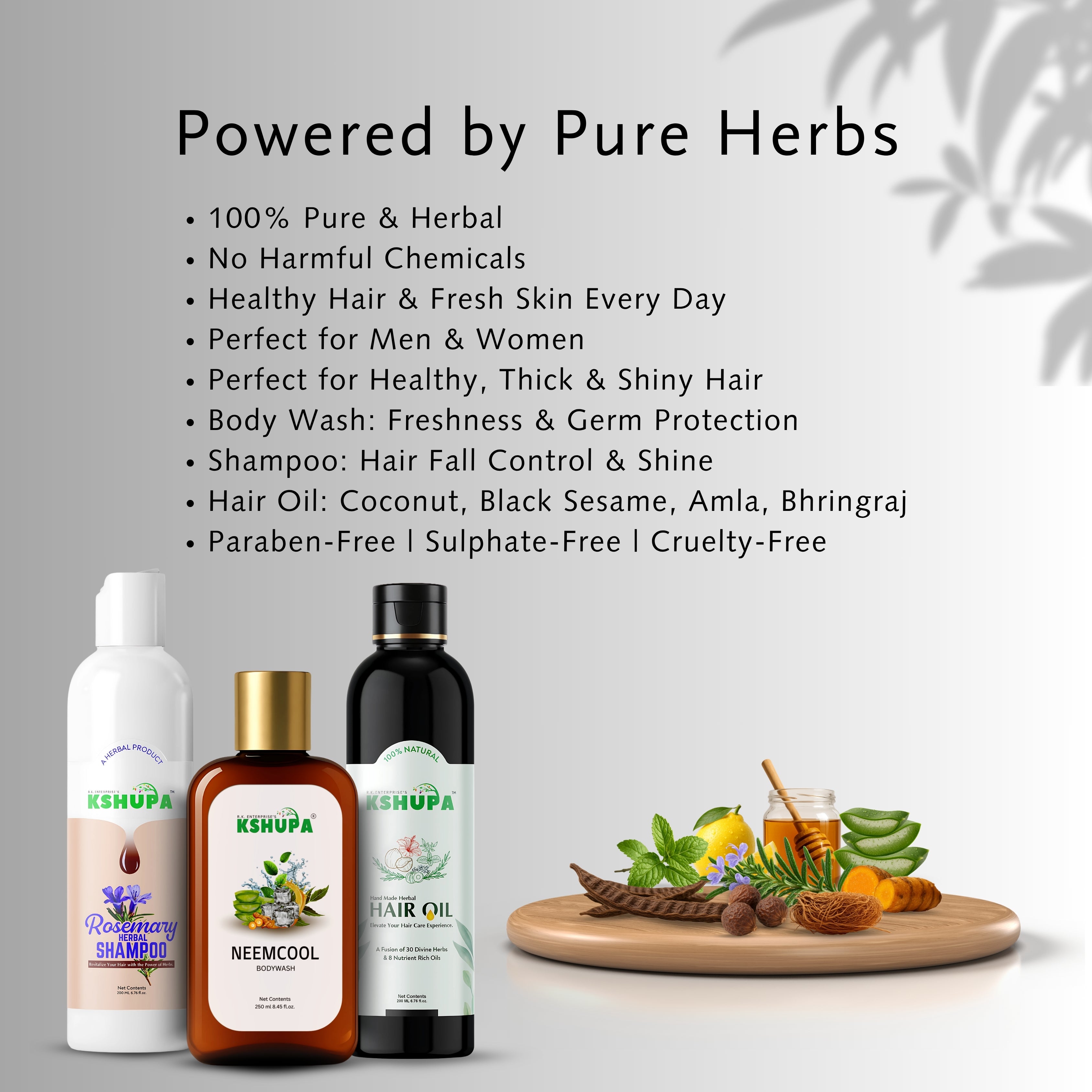 Herbal Trio Pack | Hair Oil + Shampoo + Neem Body Wash