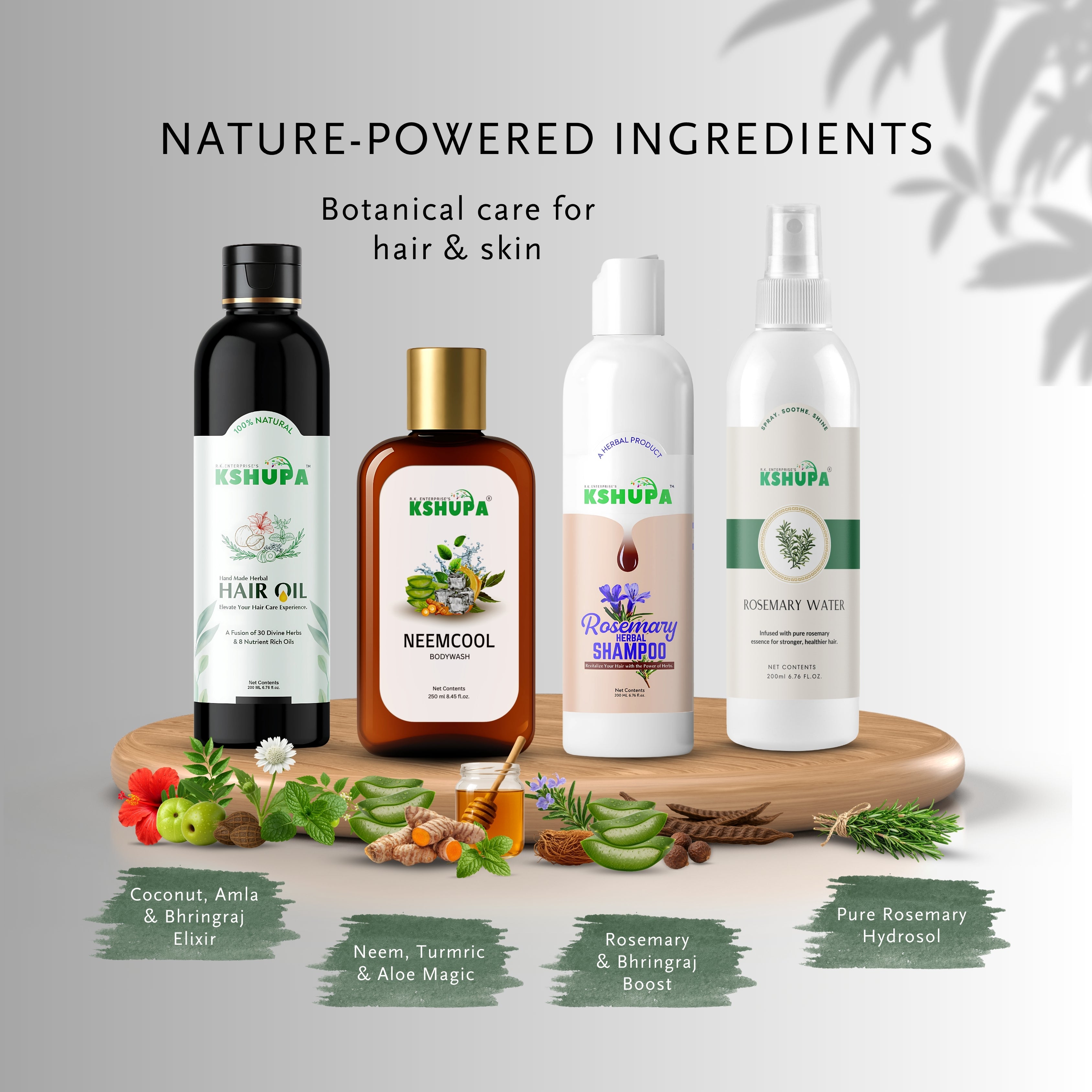 Herbal Quad Combo | Rosemary Water, Shampoo, Oil & Body Wash