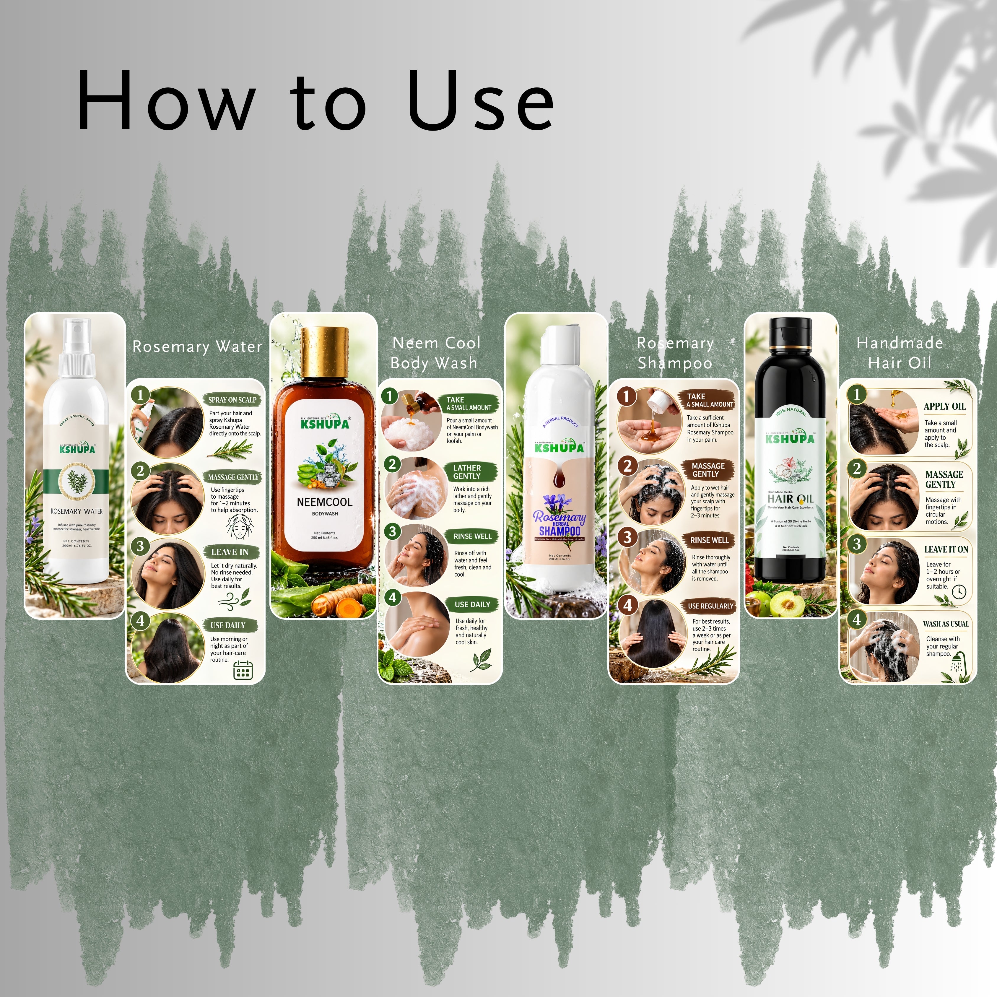 Herbal Quad Combo | Rosemary Water, Shampoo, Oil & Body Wash