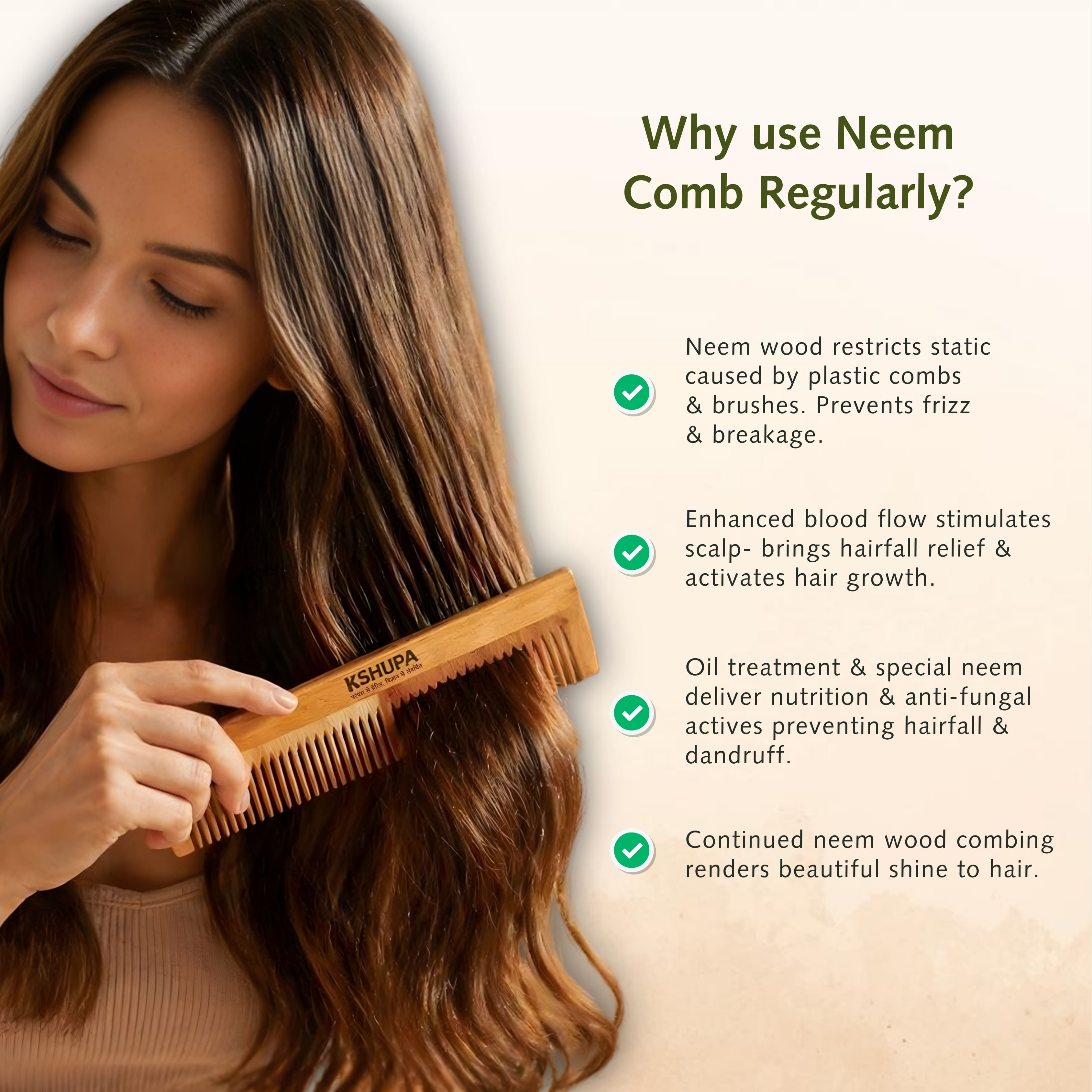 Kacchi Neem Wood Comb | Handmade & Eco-Friendly