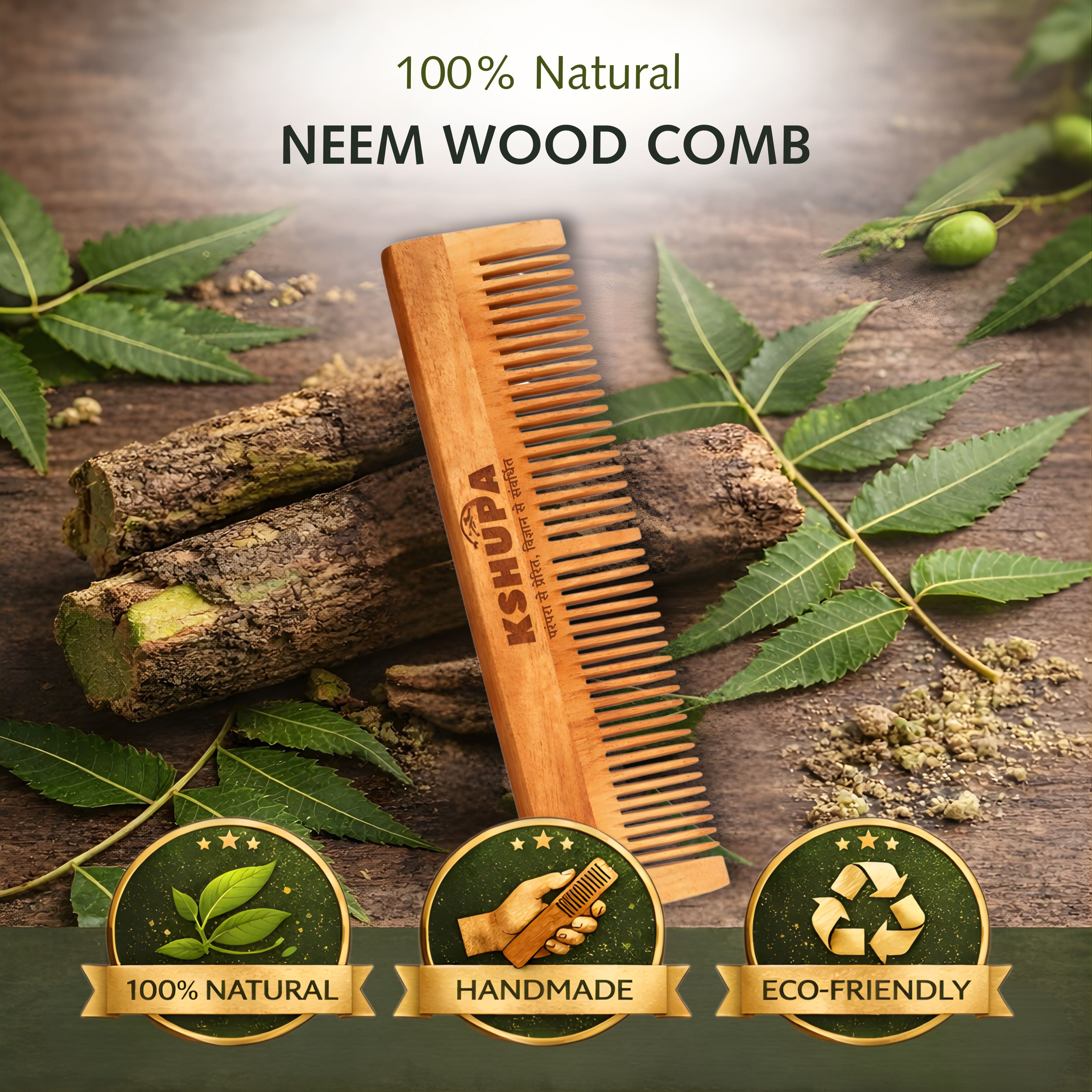 Kacchi Neem Wood Comb | Handmade & Eco-Friendly