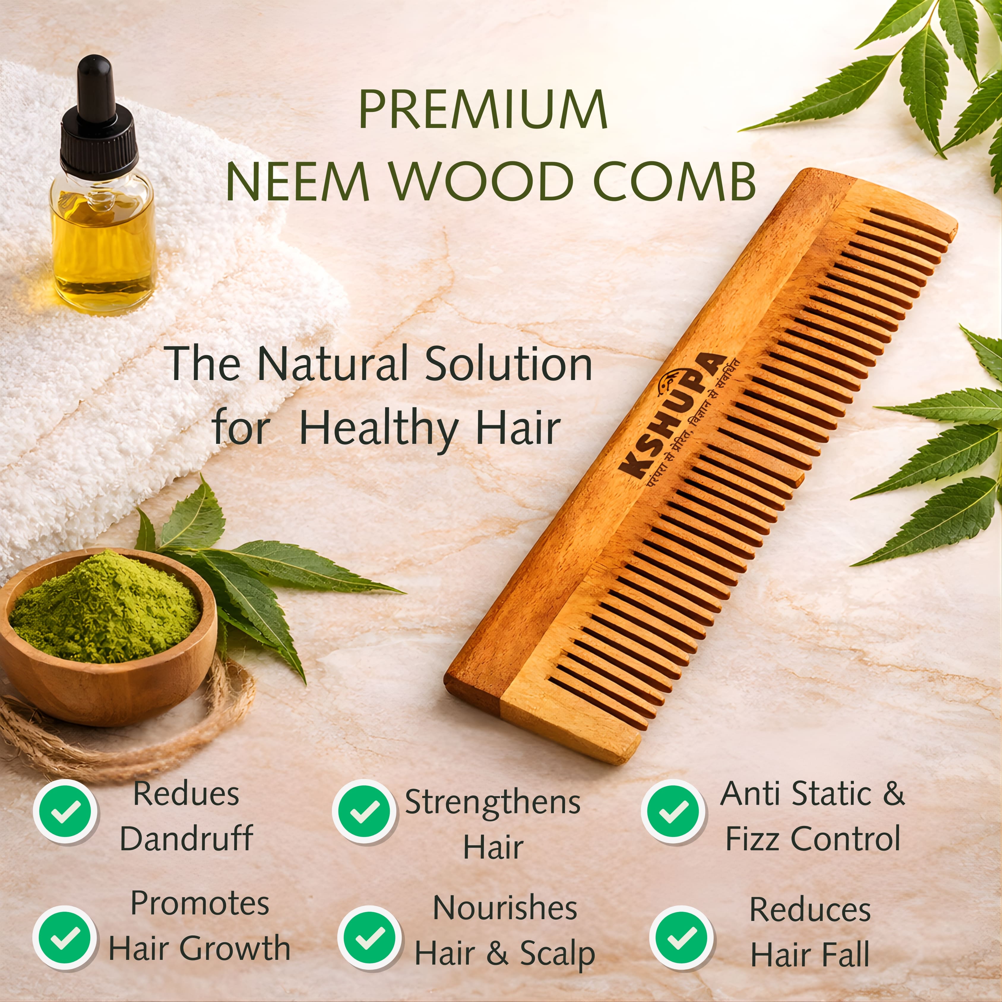 Kacchi Neem Wood Comb | Handmade & Eco-Friendly