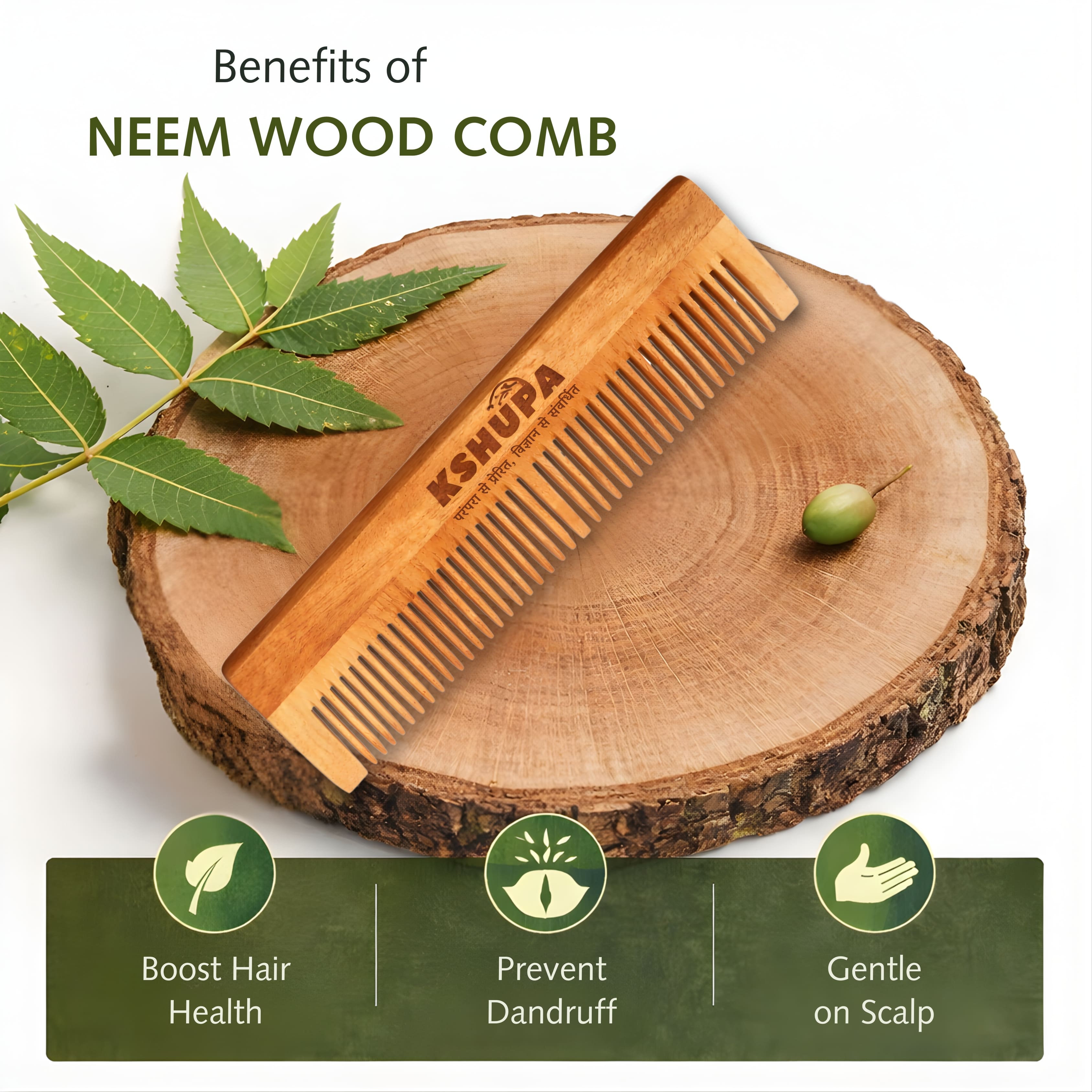 Kacchi Neem Wood Comb | Handmade & Eco-Friendly