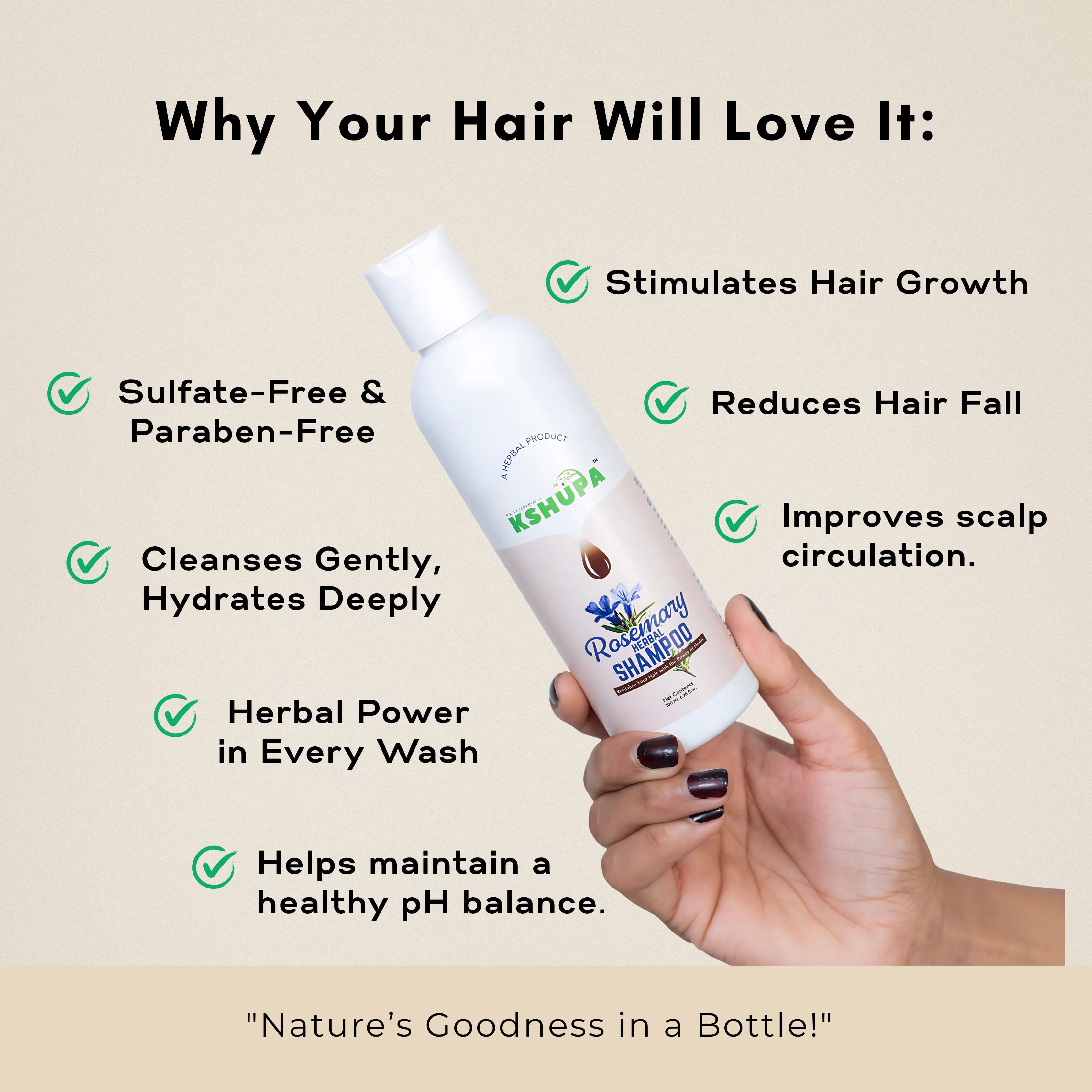 Rosemary Herbal Shampoo | Sulfate-Free Hair Fall Care & Dandruff Control